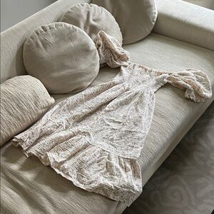 Peach Sakura Floral Smocked Cotton Gauze Dress